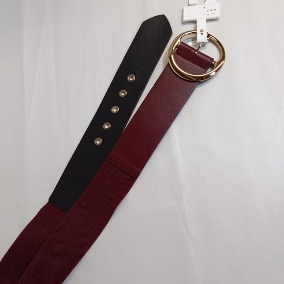 A New Day Women's Burgundy Stretch Fashion Belt w/ Gold Tone Buckle NWT - Picture 3 of 7